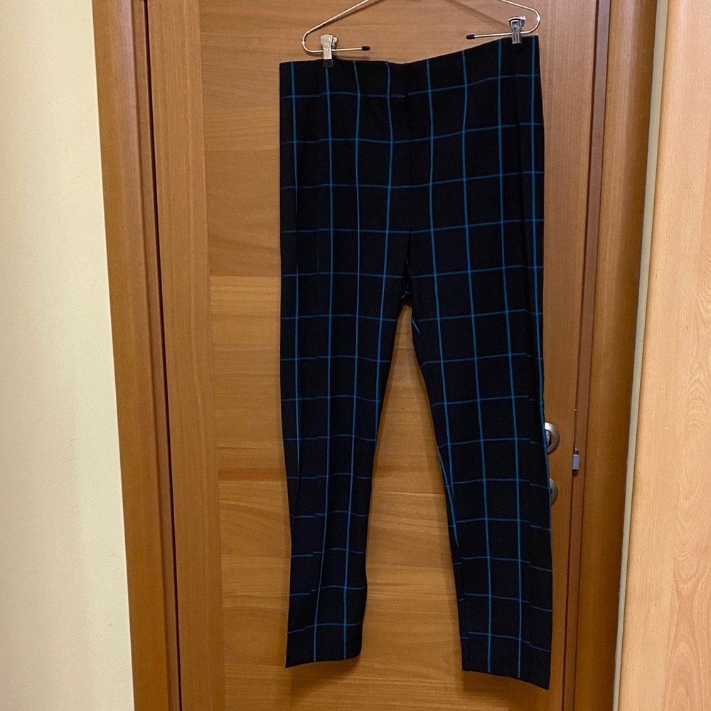Ann Taylor Black Windowpane Pants with Blue Grid